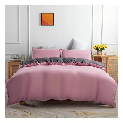 (grey, 260x229cm(3pcs)) Bedding Set Solid Color Double Quilt Cover Pillowcase Three-piece Cotton