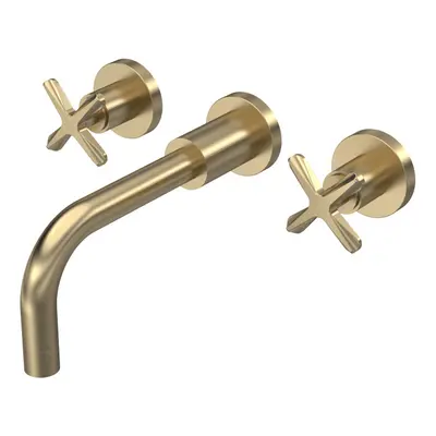 Connect Wall Mount Tap Hole Basin Mixer Tap with Crosshead Handles - Brushed Brass - Balterley