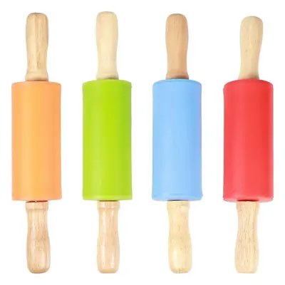 4 Pcs Mini Rolling Pin,wooden Handle Nonstick Silicone Rolling Pins, Dough Roller Cookies Roller