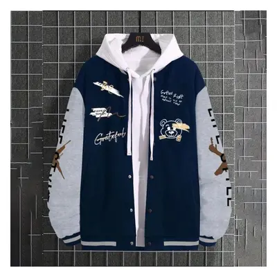 (navy blue, 2XL) Fashion Men&apos;s Baseball Coat Loose Casual Jacket