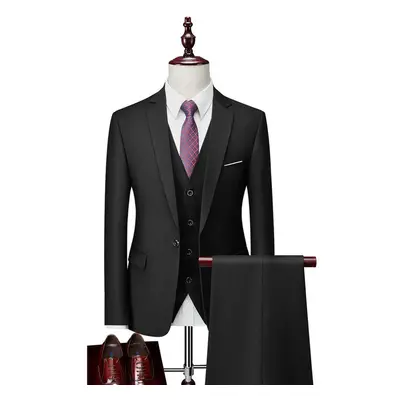 (black, 180-XL) Men&apos;s Three Piece Business Suits Gentlemen Wedding Bridegroom Party Solid C