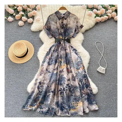 (beige, L) Rugod Palace Style French Niche Temperament Elegant Printed Dress Women&apos;s Summer