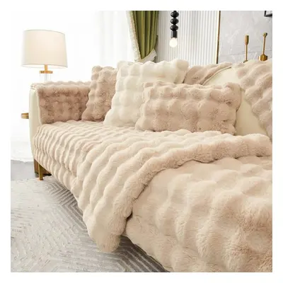 (light khaki, 110*160) Rabbit Plush Sofa Cushion Winter Thick Plush Cushion Non-slip Leather Sof