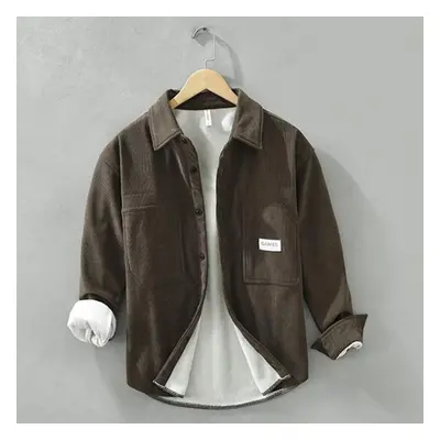 (dark coffee, XXL) Winter Warm Shirts For Men Daily Casual Fleece Thicken Men Clothing Lapel Col