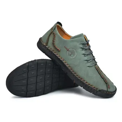 (green, 41) Men Casual Shoes Leather Fashion Men Sneakers Handmade Breathable Mens Shoes Moccasi