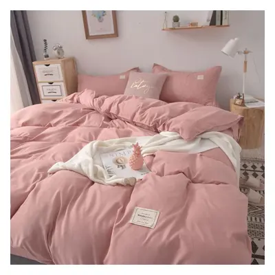 (light pink, 180*220cm) Pure Color Bed Linen And Duvet Cover Bedding Double Four-piece Suit