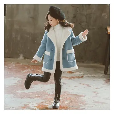 (as the picture, 110cm) Children&apos;s Woolen Coat Winter Girls Fashion Woolen Coat