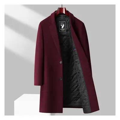 (red, 3XL) Men&apos;s Red Spring Winter Wool Woollen Long Trench Coat Windbreaker Jacket For Men