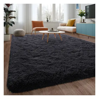 (BLACK, X 230) Non-Slip Rugs Shaggy Rug Soft Pile Carpet Mat