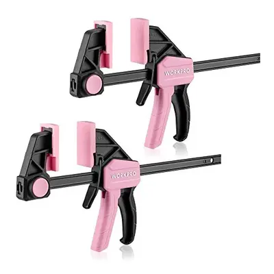 WORKPRO 6-Inch/150mm Pink Clamps for Woodwork, Ratchet Bar Clamp Set, 11-inch/280mm Spreader, Qu