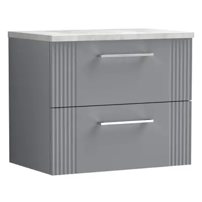 Retro Drawer Wall Hung Vanity Unit with Bellato Grey Laminate Worktop - 600mm - Satin Grey - Bal