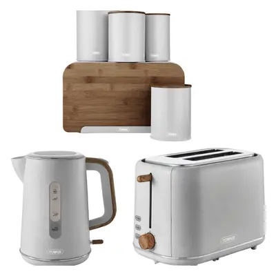 Tower Scandi Dove Grey Kettle Slice Toaster Bread Bin Canisters Set