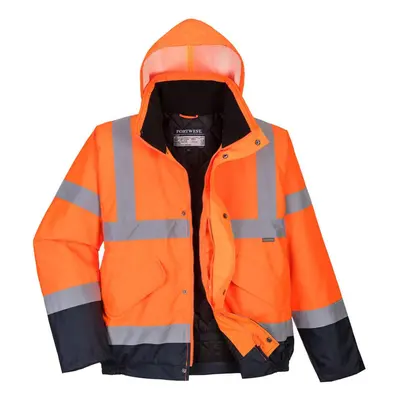 (M, Orange/Navy) Portwest Mens S266 Contrast Hi-Vis Safety Bomber Jacket