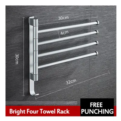 (Bright four towel rack) Aluminum Wall Mount Towel Rail Rack Rotatable Holders 2/3/4/5 Storage H