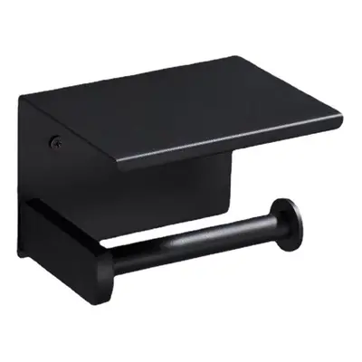 (Black, L) Toilet Paper Holder with Shelf Wall-Mounted Toilet Paper Holder Set No-Drill Adhesive