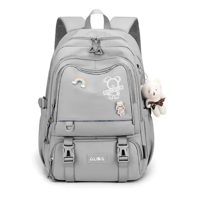 (grey) New School Backpack Girls Cute Bagpack Large Capacity Waterproof Teenager