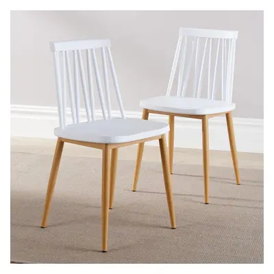 (White) Pair of Dining Chairs Iron Tube Legs