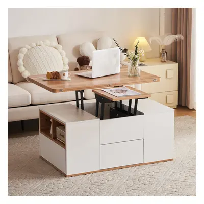 (White) Coffee Table With Storage, With Drawers Lift-Top