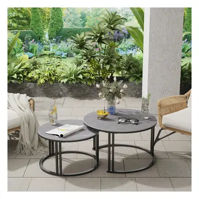 (Grey SinteredÂ Stone-top) Set of Modern Round Nesting Coffee Table