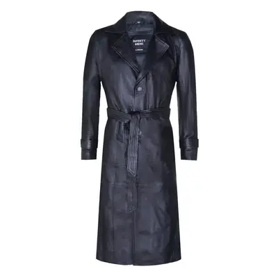 (5XL) Men's Black Leather Full Length Long Overcoat