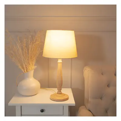 ValueLights Victoria Beige Tapered Shade with Light Wood Table Lamp