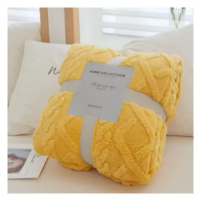 (yellow, 200*230cm) Coral Fleece Simple Blanket Nordic Style Floral Gauze Air Conditioning Quilt