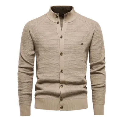 (khaki, 78-85 kg) Aiopeson Men&apos;s Cardigan New Winter Solid Color Cotton High Quality Button