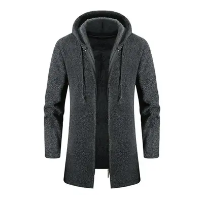 (dark gray, XL) Men&apos;s Sweaters Coat Autumn Winter New Warm Zipper Medium Long Velvet Cardig