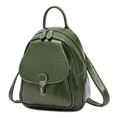 (green) Johnature Fashion Cow Leather Backpack Retro Cowhide Women Bag Leisure Solid Color Large