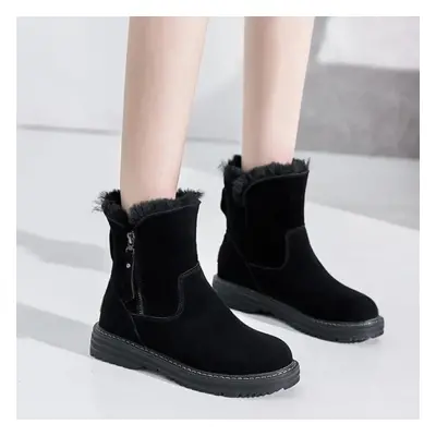 (black, 40) Winter Boots Women Genuine Leather Shoes Thick Sole Warm Women Snow Boots Cold Winte