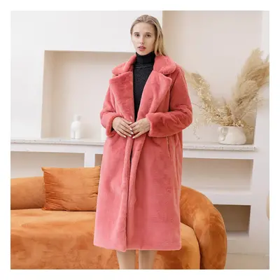 (pink, S) Elegant Long Winter Faux Fur Coat Women Plush Fur Coats Loose Thick Warm Fur Overcoat