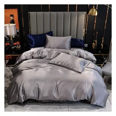 (grey, 210*210cm) Colors Luxury Imitation Silk Bedding Set Pcs/ Set Duvet Cover & Pillowcase Set