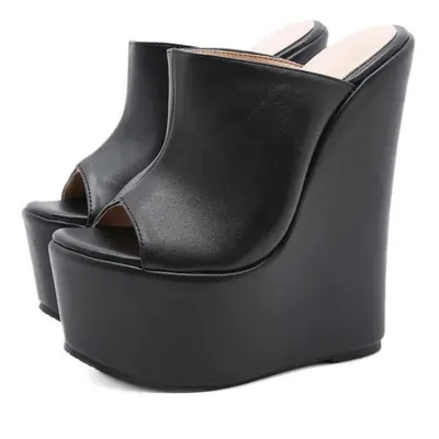 (black, 42) Newest Popular Fashion Peep Toe Platform Wedge Slippers Black Summer Shoes Woman Sup