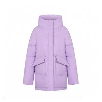 (purple, S) Autumn Winter Thicken Warm Parka Women Casual Sweety Solid Color Big Pocket Loose Sh