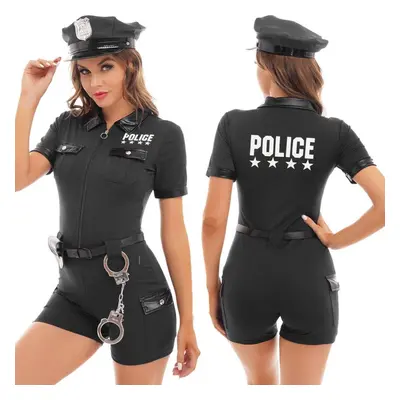 (black, S) Women Cop Outfits Policewoman Costume Adult Halloween Cosplay Police Uniform Suit