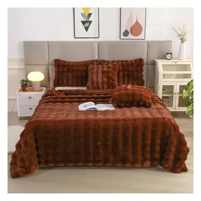 (deep coffee, 200*230CM) Rabbit Fur Thickened Double Layer Warm Sofa Napping Blanket Faux Fur Bl