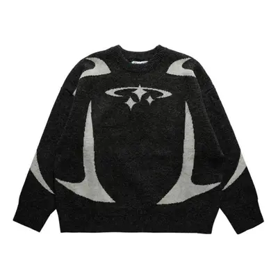 (black, L) Men&apos;s Vintage Knitwear Y2k Stars Graphic Sweaters Winter Harajuku Oversized Pull