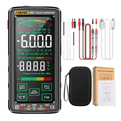 (black) Aneng 6000 Counts Large Touch Screen Digital Multimeter Smart Anti-burn Rechargeable Uni