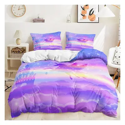 (as the picture, AU Double 180x210cm) 3D Unicorn Theme Bedding Set Cartoon Animal Duvet Cover An