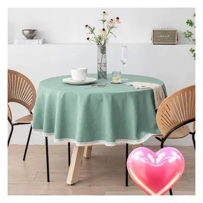 (green, Round 200cm) Solid Color Linen Large Round Tablecloth Waterproof And Oil-proof Cloth Art