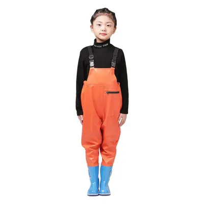 (orange, 34) Kids Outdoor Activities Fishing Bras With Boots Boys Girls Pvc Rain Pants Waterproo