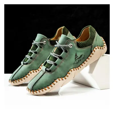 (green, 43) Men Split Leather Casual Leather Shoes Men Loafers Comfortable Driving Shoe Moccasin