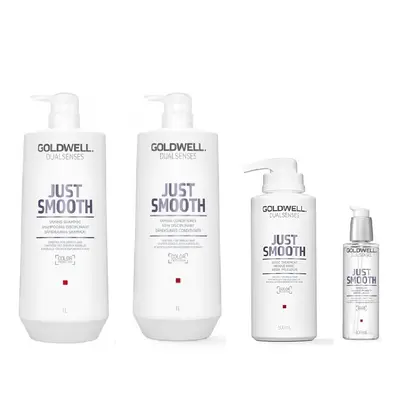 Goldwell Dualsenses Just Smooth Taming Shampoo 1000ml, Conditioner 1000ml, 60sec Treatment 500ml