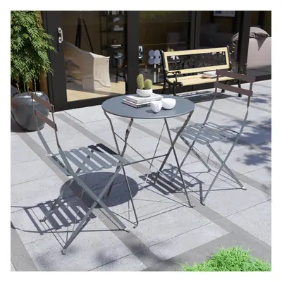 (Dark Grey) Porto Seat Bistro Set Metal Garden Table Chairs