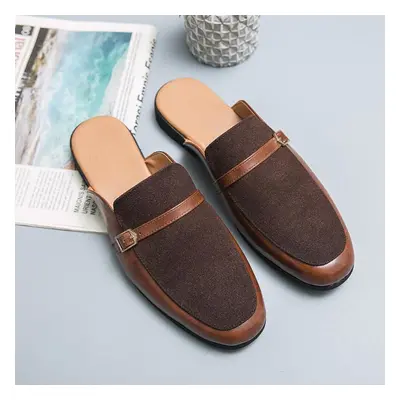 (brown, 47) Men&apos;s Fashion Ins British Style Slip-on Half Slippers Casual Shoes Driving Loaf