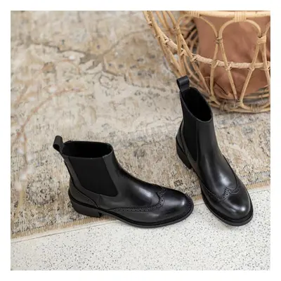 (black, 37) Meotina Chelsea Boots Women Shoes Real Leather Mid Heel Ankle Boots Round Toe Chunky