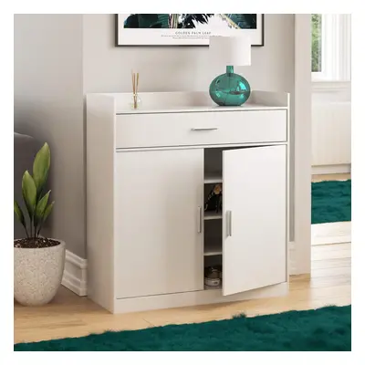 (White) Modern Shoe Cabinet, Door Drawer, Hallway Cupboard Storage Organiser