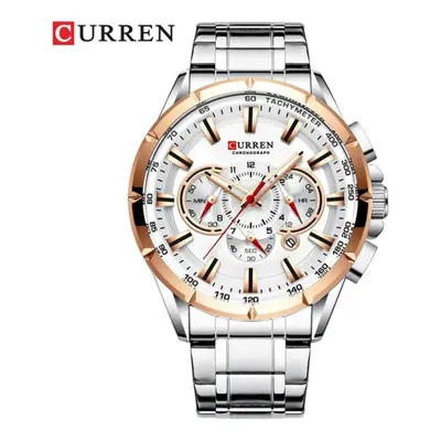 (white) Curren New Causal Sport Chronograph Men&apos;s Watches Stainless Steel Band Wristwatch B