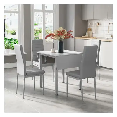 (Grey, A) JEFFORDOUTLET Dining Table and Chairs, Drop Leaf Kitchen Table With PU Leather High Ba