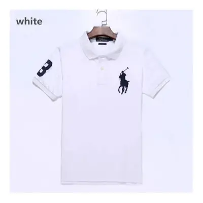 (White, S) Men's Custom Fit Polo Shirt Cotton Short Sleeve Large Pony Polo Top